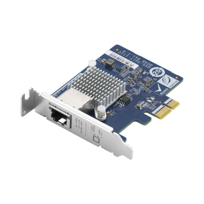 QNAP QXG-5G1T-111C PCIe Gen2 x1, Single-port 4-speed 5 GbE network expansion card (5Gbps/ 2.5Gbps/ 1Gbps/ 100Mbps) Low-profile bracket pre-installed; full-height and specialized brackets are bundled