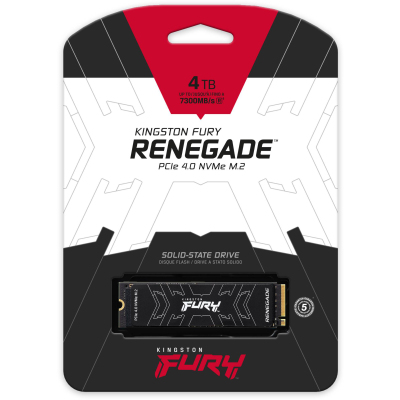 Твердотельный накопитель/ Kingston SSD Fury Renegade, 4000GB, M.2 22x80mm, NVMe, PCIe 4.0 x4, 3D TLC, R/W 7300/7000MB/s, IOPs 1 000 000/1 000 000, TBW 4000, DWPD 0.55 (5 лет)
