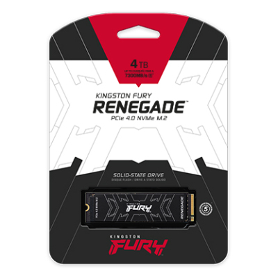 Твердотельный накопитель/ Kingston SSD Fury Renegade, 4000GB, M.2 22x80mm, NVMe, PCIe 4.0 x4, 3D TLC, R/W 7300/7000MB/s, IOPs 1 000 000/1 000 000, TBW 4000, DWPD 0.55, with Heat Spreader (5 лет)