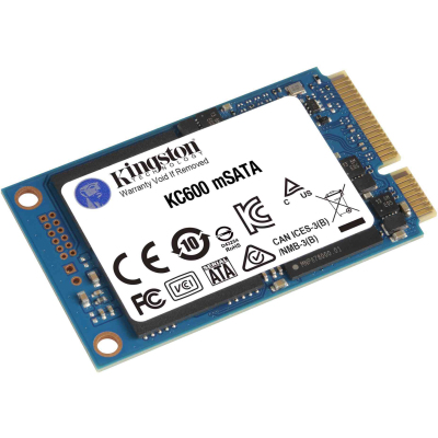 Твердотельный накопитель/ Kingston SSD KC600, 1024GB, mSATA, SATA3, 3D TLC, R/W 550/520MB/s, IOPs 90 000/80 000, TBW 600, DWPD 0.32 (5 лет)