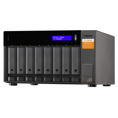 SMB QNAP TL-D800S SATA expansion enclosure, 8-tray 3,5"/2,5" w/o HDD. 2xSFF-8088, hardware RAID support, desktop version.