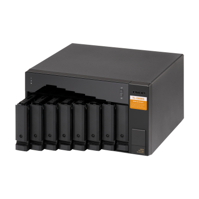 SMB QNAP TL-D800S SATA expansion enclosure, 8-tray 3,5"/2,5" w/o HDD. 2xSFF-8088, hardware RAID support, desktop version.