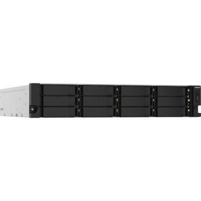 SMB QNAP TS-1232PXU-RP-4G 12-Bay quad-core 64-bit AL324 1.7 GHz rackmount NAS with 250W redundant PSU, 4GB DDR4 UDIMM RAM (max 1x16GB), SATA 6Gb/s, 2x 10GbE SFP+ LAN, 2x2.5 GbE LAN, 1x PCIe Gen2 x2 slot. W/o RAIL-B02