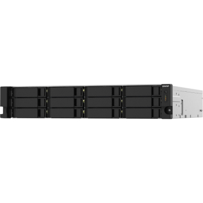 SMB QNAP TS-1232PXU-RP-4G 12-Bay quad-core 64-bit AL324 1.7 GHz rackmount NAS with 250W redundant PSU, 4GB DDR4 UDIMM RAM (max 1x16GB), SATA 6Gb/s, 2x 10GbE SFP+ LAN, 2x2.5 GbE LAN, 1x PCIe Gen2 x2 slot. W/o RAIL-B02