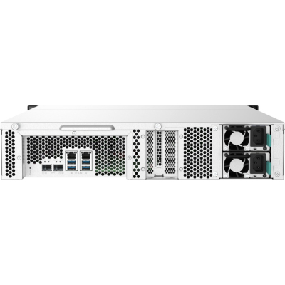 SMB QNAP TS-1232PXU-RP-4G 12-Bay quad-core 64-bit AL324 1.7 GHz rackmount NAS with 250W redundant PSU, 4GB DDR4 UDIMM RAM (max 1x16GB), SATA 6Gb/s, 2x 10GbE SFP+ LAN, 2x2.5 GbE LAN, 1x PCIe Gen2 x2 slot. W/o RAIL-B02