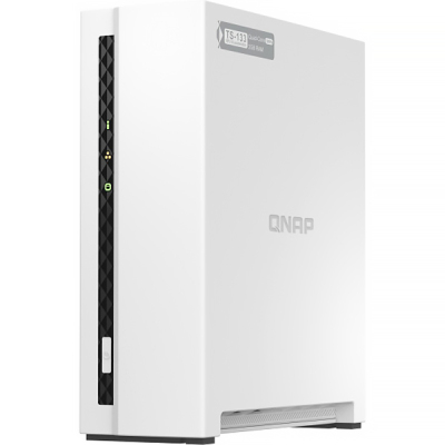 SMB QNAP TS-133 NAS 1 HDD tray. ARM 4-core Cortex-A55 1.8GHz, ram 2 GB (max), 1x1GbE, 1xUSB 2.0 port,1xUSB 3.2 Gen 1