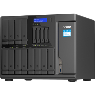 SMB QNAP TS-1655-8G NAS 16-Bay (12x 3.5"/2.5" HDD/SSD bays + 4x 2.5" SSD bays + 2x M.2 2280 SATA slots), Intel Atom C5125 8-core processor, 2.8GHz, 8 GB DDR4 (1 x 8 GB) up to 128 GB (4 x 32 GB), 2x 2.5 GbE BASE-T