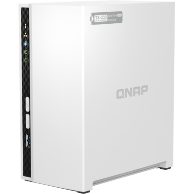 SMB QNAP TS-233 NAS 2 HDD trays. ARM 4-core Cortex-A55 2.0GHz, ram 2 GB (max), 1x1GbE, 2xUSB 2.0 port,1xUSB 3.2 Gen 1