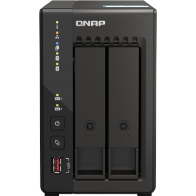 SMB QNAP TS-253E-8G NAS, 2-tray w/o HDD. 2xHDMI-port. 4-core Celeron J6412 2-2.6 GHz, 8GB DDR, 2x2.5Gb LAN, 2 x M.2 2280 PCIe Gen 3 x2, 2x USB 3.2 Gen 2 (10Gbps) Port, 2x USB 2.0 port