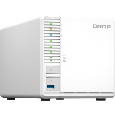 SMB QNAP TS-364-4G NAS 3 HDD, 4-core Intel Celeron N5105/N5095 2.0 up to 2.9 GHz, 4 GB RAM (1x4 GB) up to 16 GB (2x8GB), 2.5 Gigabit Ethernet, 2xUSB 3.2 Gen 2 (10Gbps), 1xUSB 3.2 Gen 1, 2xM.2 PCIe Gen 3 x2 slots