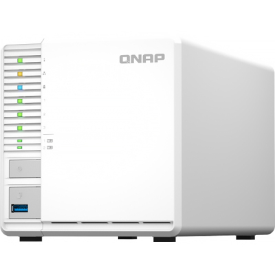 SMB QNAP TS-364-4G NAS 3 HDD, 4-core Intel Celeron N5105/N5095 2.0 up to 2.9 GHz, 4 GB RAM (1x4 GB) up to 16 GB (2x8GB), 2.5 Gigabit Ethernet, 2xUSB 3.2 Gen 2 (10Gbps), 1xUSB 3.2 Gen 1, 2xM.2 PCIe Gen 3 x2 slots