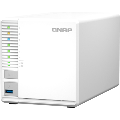 SMB QNAP TS-364-4G NAS 3 HDD, 4-core Intel Celeron N5105/N5095 2.0 up to 2.9 GHz, 4 GB RAM (1x4 GB) up to 16 GB (2x8GB), 2.5 Gigabit Ethernet, 2xUSB 3.2 Gen 2 (10Gbps), 1xUSB 3.2 Gen 1, 2xM.2 PCIe Gen 3 x2 slots