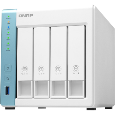 SMB QNAP TS-431K NAS 4 HDD trays. Alpine AL214, 4-core, 1.7GHz, 1 GB RAM, 2xGB Ethernet, USB 3.2x3