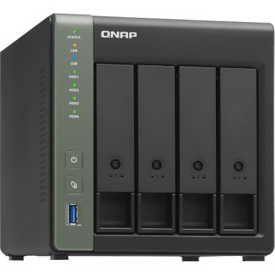 SMB QNAP TS-431X3-4G NAS 4 HDD trays. Alpine AL314, 4-core, 1.7GHz, 4 GB DDR3 (1 x 2 GB) up to 8 GB (1 x 8 GB), 1x10 GbE SFP+, 1x2.5GB Ethernet, 1x1GB Ethernet, USB 3.2x3