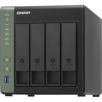 SMB QNAP TS-431X3-4G NAS 4 HDD trays. Alpine AL314, 4-core, 1.7GHz, 4 GB DDR3 (1 x 2 GB) up to 8 GB (1 x 8 GB), 1x10 GbE SFP+, 1x2.5GB Ethernet, 1x1GB Ethernet, USB 3.2x3