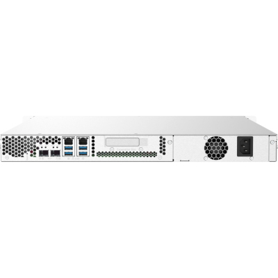 SMB QNAP TS-432PXU-2G 4-Bay quad-core AL324 64-bit 1.7 GHz rackmount NAS with 250W PSU, 2GB DDR4 UDIMM RAM (max 1x16GB), SATA 6Gb/s, 2x 10GbE SFP+ LAN, 2x2.5 GbE LAN, 1x PCIe Gen2 x2 slot. W/o RAIL-B02