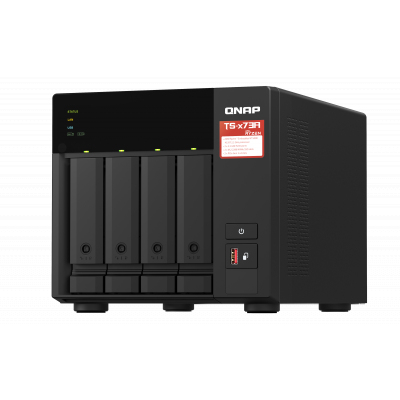 SMB QNAP TS-473A-8G NAS, 4-tray w/o HDD, 2xM.2 SSD Slot. Quad-сore AMD Ryzen Embedded V1500B 2.2 GHz, 8GB DDR4 (1 x 8GB) up to 64GB (2 x 32GB), 2x 2.5 Gigabit LAN