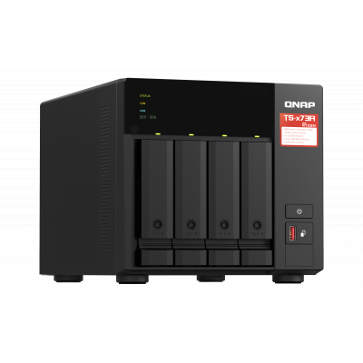 SMB QNAP TS-473A-8G NAS, 4-tray w/o HDD, 2xM.2 SSD Slot. Quad-сore AMD Ryzen Embedded V1500B 2.2 GHz, 8GB DDR4 (1 x 8GB) up to 64GB (2 x 32GB), 2x 2.5 Gigabit LAN