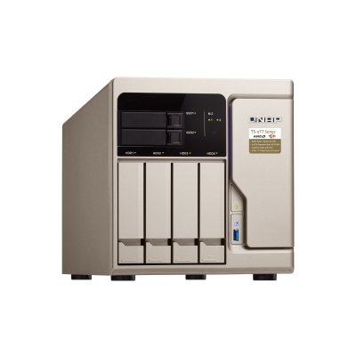 Enterprise QNAP TS-677-1600-8G 6-Bay NAS (4x 2.5"/3.5" SATA HDD/SSD + 2x 2.5" SATA SSD + 2x M.2 SATA SSD slot), AMD Ryzen 5 1600 6-core/12-thread 3.2 GHz (up to 3.6 GHz), 8GB DDR4 RAM (2 x 4 GB) up to 64GB RAM(4 x 16 GB), 4xGbE LAN