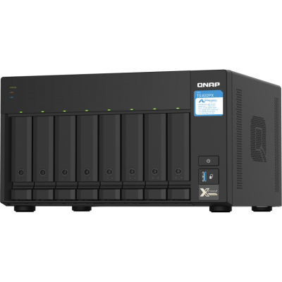 SMB QNAP TS-832PX-4G 8-Bay NAS, AL324 64-bit quad-core 1.7GHz, 4GB DDR4 SODIMM RAM (up to 1x16 GB), 8 x 3.5"/ 2.5" drive slots, 2 x 10GbE SFP+ LAN, 2 x 2.5 GbE LAN, 3 x USB 3.2, PCIe slot Gen.2 x 2, 3xUSB 3.2