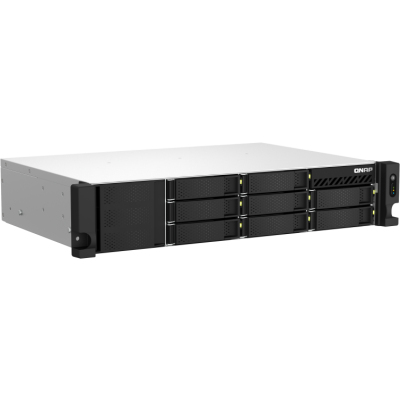 SMB QNAP TS-864eU-RP-8G NAS, 8-tray 3,5"/2,5" w/o HDD, 4-core Intel Celeron N5095 2.0-2.9 GHz, 8GB DDR4 max, 2x2.5GbE LAN, 2U Rackmount, 2x300W PSU. W/o rail kit RAIL-B02