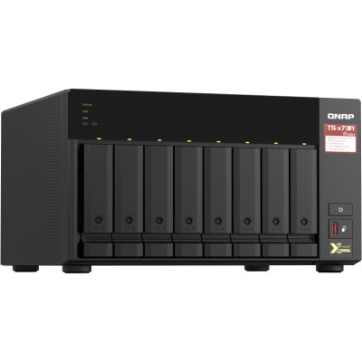 SMB QNAP TS-873A-8G NAS, 8 trays 3,5"/2,5", 2x2,5 GbE BASE-T, 2 x M.2 NVMe 2280 slots, quad-core AMD Ryzen V1500B 2,2 GHz, 8 GB SO-DIMM DDR4 (1 x 8 GB) up to 64GB (2x32 GB)