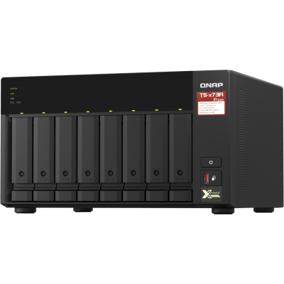 SMB QNAP TS-873A-8G NAS, 8 trays 3,5"/2,5", 2x2,5 GbE BASE-T, 2 x M.2 NVMe 2280 slots, quad-core AMD Ryzen V1500B 2,2 GHz, 8 GB SO-DIMM DDR4 (1 x 8 GB) up to 64GB (2x32 GB)