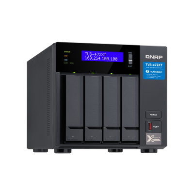 SMB QNAP TVS-472XT-PT-4G 4-Bay NAS, Intel Pentium Gold G5400T 2-core 3.1 GHz processor, 4GB DDR4 RAM (max 32GB RAM), 4x 2.5"/3.5" SATA HDD/SSD + 2x M.2 PCIe SSD slot, 2xGbE LAN, 1 x 10GBase-T, 2 x Thunderbolt 3 port