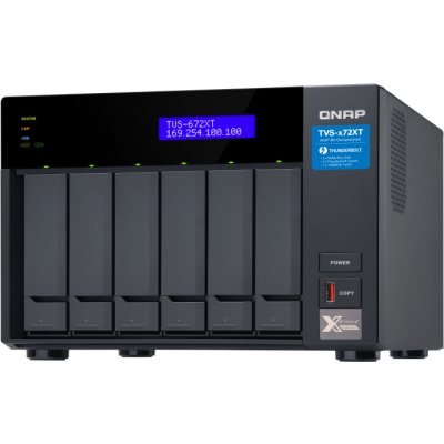 SMB QNAP TVS-672XT-i5-8G 6-Bay NAS QTS/QuTS hero OS, Intel Core i5 Processor, 8GB DDR4 RAM(2 x 4 GB) max 64GB RAM (2 x 32 GB), 6 x 2.5/3.5" SATA HDD + 2x M.2 PCIe SSD slot, 2xGbE LAN, 1 x 10GBase-T, 2 x Thunderbolt 3 port