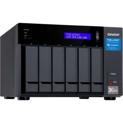 SMB QNAP TVS-672XT-i5-8G 6-Bay NAS QTS/QuTS hero OS, Intel Core i5 Processor, 8GB DDR4 RAM(2 x 4 GB) max 64GB RAM (2 x 32 GB), 6 x 2.5/3.5" SATA HDD + 2x M.2 PCIe SSD slot, 2xGbE LAN, 1 x 10GBase-T, 2 x Thunderbolt 3 port