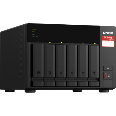 SMB QNAP TVS-675-8G NAS, 6-tray w/o HDD, 2xM.2 SSD Slot, 1xHDMI-port. CPU 8-сore 64-bit x86 KX-U6580 2.5 GHz , 8GB DDR4 (1 x 8GB) up to 64GB (2 x 32GB), 2x 2.5 Gigabit LAN