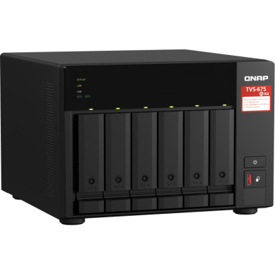 SMB QNAP TVS-675-8G NAS, 6-tray w/o HDD, 2xM.2 SSD Slot, 1xHDMI-port. CPU 8-сore 64-bit x86 KX-U6580 2.5 GHz , 8GB DDR4 (1 x 8GB) up to 64GB (2 x 32GB), 2x 2.5 Gigabit LAN