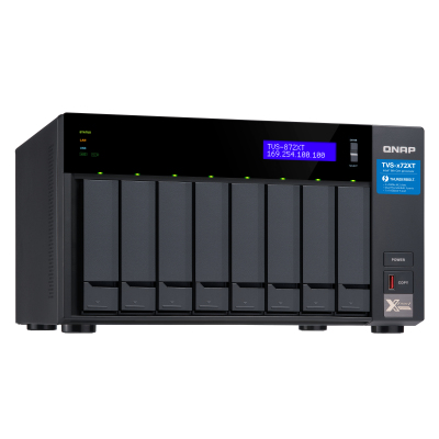 SMB QNAP TVS-872XT-i5-16G 8-Bay NAS, Intel Core i5-8400T 6-core 1.7 GHz (up to 3.3GHz), 16GB DDR4 RAM (max 32GB RAM), 8x 2.5"/3.5" SATA HDD/SSD + 2x M.2 PCIe SSD slot, 2xGbE LAN, 1 x 10GBase-T, 2 x Thunderbolt 3 port