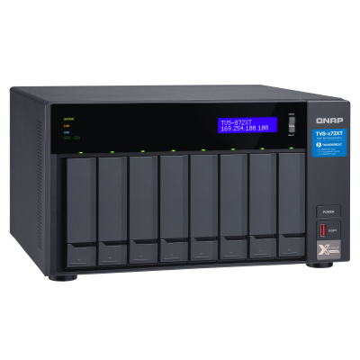 SMB QNAP TVS-872XT-i5-16G 8-Bay NAS, Intel Core i5-8400T 6-core 1.7 GHz (up to 3.3GHz), 16GB DDR4 RAM (max 32GB RAM), 8x 2.5"/3.5" SATA HDD/SSD + 2x M.2 PCIe SSD slot, 2xGbE LAN, 1 x 10GBase-T, 2 x Thunderbolt 3 port
