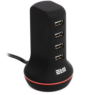 Универсальная сетевая зарядка STM U4 , 4*USB черная/ STM USB hub U4 4 USB 5B/6A black