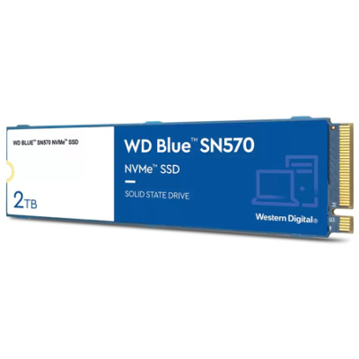 Твердотельный накопитель/ WD SSD Blue SN570 NVMe, 2.0TB, M.2(22x80mm), NVMe, PCIe 3.0 x4, 3D TLC, R/W 3500/3500MB/s, IOPs 600 000/600 000, TBW 900, DWPD 0.2 (12 мес.)