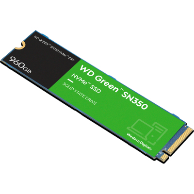 Твердотельный накопитель/ WD SSD Green SN350 NVMe, 960GB, M.2(22x80mm), NVMe, PCIe 3.0 x4, 3D TLC, R/W 2400/1900MB/s, IOPs 340 000/380 000, TBW 80, DWPD 0.1 (12 мес.)