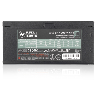 Super Flower SF-1000F14HT Power Supply Leadex Titanium, 1000W, ATX, 140mm, 12xSATA, 6xPCI-E(6+2), 2xPCI-E(6), APFC, 80+ Titanium, Full Modular