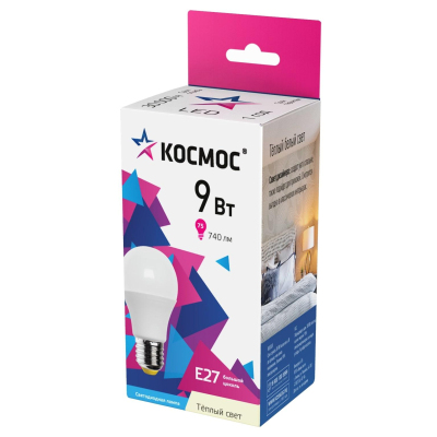 Лампа светодиодная КОСМОС А55 9W Е27 3000K