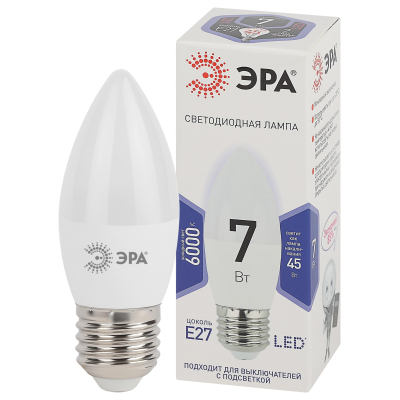 Лампа светодиодная ЭРА STD LED B35-7W-860-E27 E27 / Е27 7Вт холодный свет