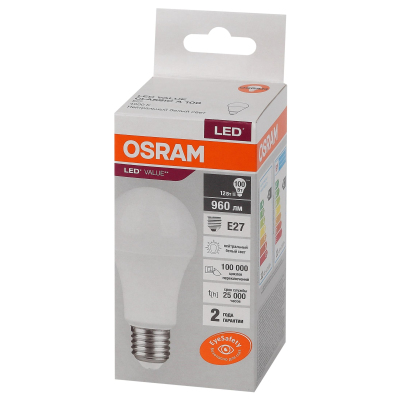 Лампа светодиодная OSRAM LED Value A, 960лм, 12Вт (замена 100Вт), 4000К