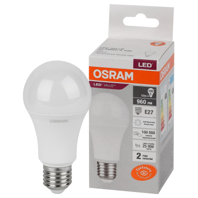 Лампа светодиодная OSRAM LED Value A, 960лм, 12Вт (замена 100Вт), 4000К