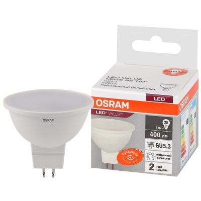 Лампа светодиодная OSRAM LED Value MR16, 400лм, 5Вт (замена 35Вт), 4000К