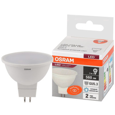 Лампа светодиодная OSRAM LED Value MR16, 560лм, 7Вт (замена 60Вт), 6500К