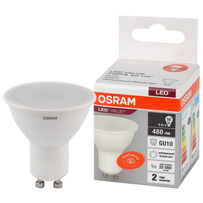 Лампа светодиодная OSRAM LED Value PAR16, 480лм, 6Вт (замена 50Вт), 4000К