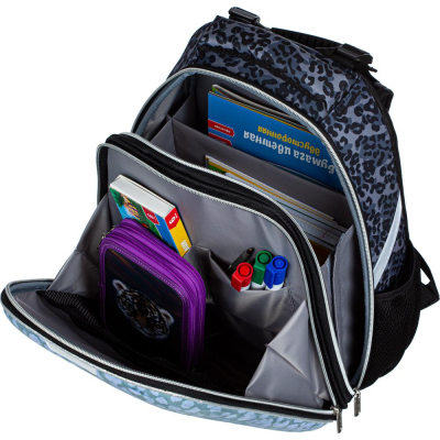 Ранец №1School Basic Барс, 2 отд., эргоном. спинка, велюр