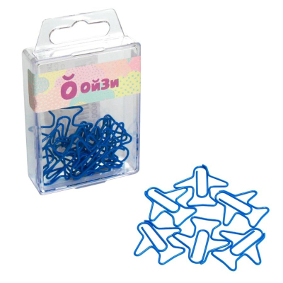 Скрепки фигурные Глобус ОйЗи Самолет С28-12СТС, 28мм, полимер, синий, 12шт/уп