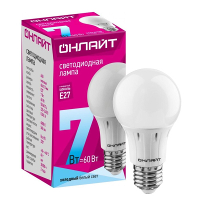 Лампа светодиодная ОНЛАЙТ OLL-A60-7-230-4K-E27 7Вт Е27 4000К 71648