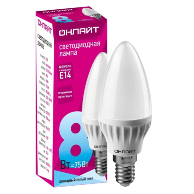 Лампа светодиодная ОНЛАЙТ OLL-C37-8-230-4K-E14-FR 8Вт Е14 4000К 71633