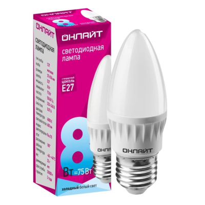 Лампа светодиодная ОНЛАЙТ OLL-C37-8-230-4K-E27-FR 8Вт Е27 4000К 71635